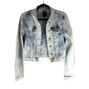 Anti Blue Womens Denim Jacket Retro Trucker Acid Wash Stretch Distressed S